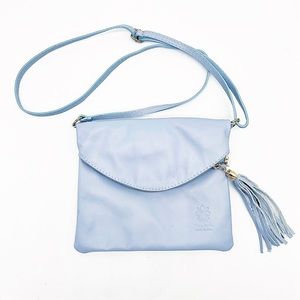 Vera Pelle light blue/ash grey leather small crossbody bag